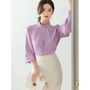 [시크라인]실라보 하프넥 드레이프 셔링 볼륨 소매 블라우스 빅사이즈/오피스룩/하객룩