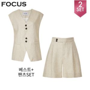 린넨 더블 버튼 베스트+투 핀턱 4부 팬츠 SET_VFI5M1VT4571