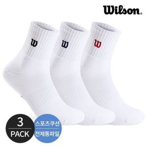 윌슨 남성 스포츠 쿠션 통파일 스탠다드 자수로고 중목 양말 3P_MX