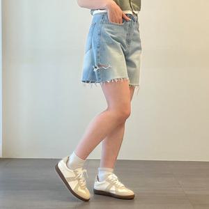 여성 워터밤 넓은 3부 허벅지컷 청반바지