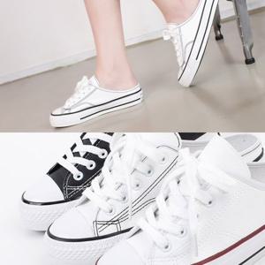 [애슬릿] 여성 캔버스 스니커즈 뮬 블로퍼 2cm