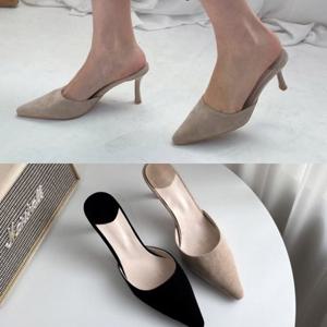 [애슬릿] 스웨이드 스틸레토 뮬 블로퍼 힐 7cm