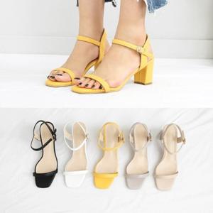 [애슬릿] 청키 힐 스퀘어 발목 스트랩 샌들 6cm
