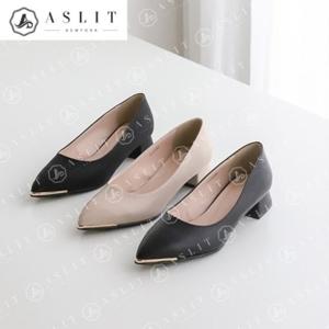 [애슬릿] 스틸레토 금장 데일리 펌프스 로우 힐 3cm