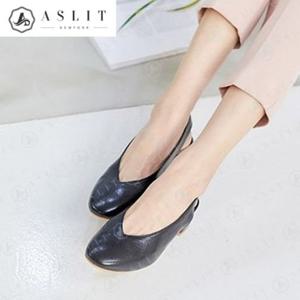 [애슬릿] 천연 가죽 여자 슬링백 미들 힐 구두 4cm