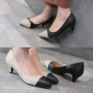 [애슬릿] 배색 여성 펌프스 스틸레토 미들힐 5.5cm