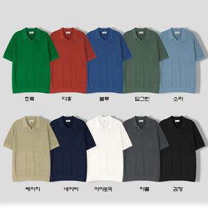 남자 여름 윈드 오픈 카라넥 반팔 니트티 SG-KNH-Q011-아이보리