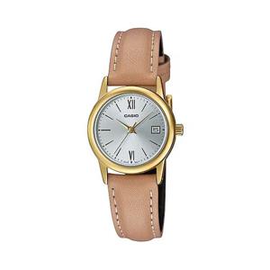 카시오 LTP-V002GL-7B3 라운드 여성 가죽 아날로그 시계