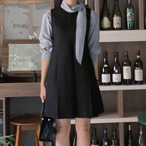 라운드넥 핀턱 주름 레이어드 나시 원피스 TDN-0205