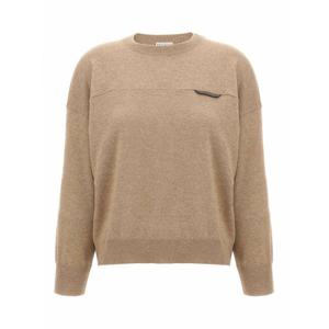 [BRUNELLO CUCINELLI] 라프리마 여성 크루 넥 Monile 크롭 스웨터 M12212600C4186 베이지 /8