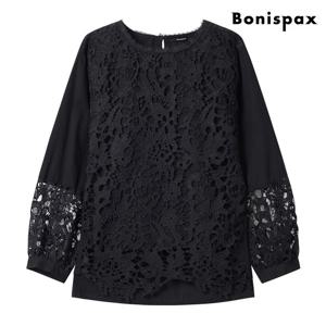 [보니스팍스(여성의류)]레이스 펀칭 배색 라운드 블라우스  XP3BA012L0