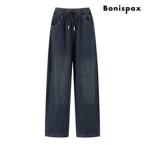 [보니스팍스(여성의류)]와이드 허리 밴딩 끈 데님 팬츠  XP3TA003L0