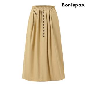 [보니스팍스(여성의류)]페이크 버튼 포인트 밴딩 롱 스커트  XP3WH001L0