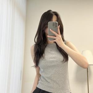 여자 슬리브리스 골지 슬림핏 티셔츠