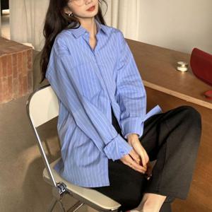 여름맨투맨 여자 오버핏 캐주얼 나들이 패션 스트라이프 셔츠 여성반팔티