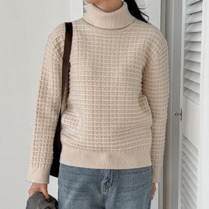 [옷자락][다잇템] 여자 터틀넥 회색 캐시니트 두툼 FW 와플 슬릿
