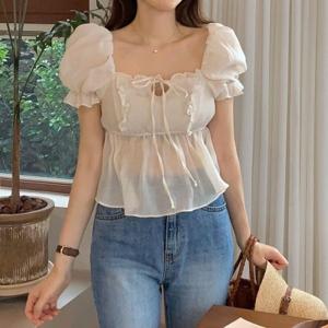 [신상오픈런]KSH310F라에모 스프링 시스루 블라우스 벌룬 여성