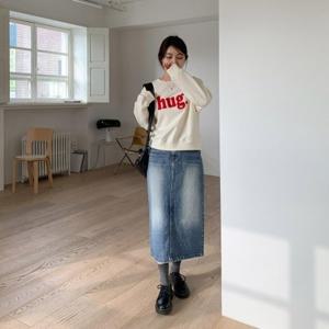 [신상오픈런]KHKB90티다다 미디 일자 치마 여성 청 슬릿 스프링_