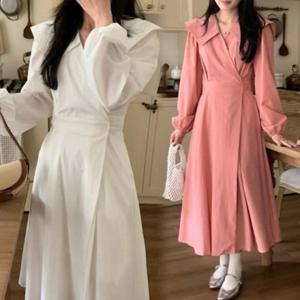 [신상오픈런]CCO4848스로젤 랩 스프링 분홍색 긴원피스 빅카라