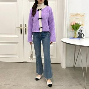 [신상오픈런]KDJ4E9C델트치 퍼플 트위드 하객룩 매듭 짧은 재킷