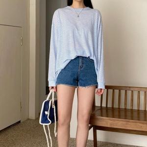 [다잇템][다잇템] 여자 미니멀리즘 SS U넥 단가라 티셔츠_164237