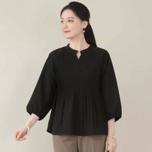 애비뉴투지 엄마옷 플리츠 루즈핏 봄 가을 칠부 퍼프 소매 블라우스 B10509