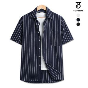 [탑보이][탑보이] 스트라이프 오버핏 린넨 반팔셔츠 (TC016)