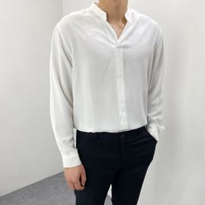 엠클로 남자 베이직 반오픈 헨리넥 차이나카라 긴팔셔츠 4컬러