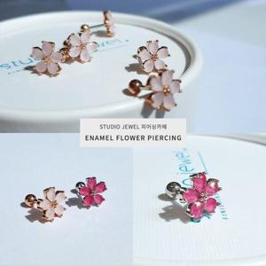 [STUDIO JEWEL] 핑크 글라스 큐빅 꽃 피어싱