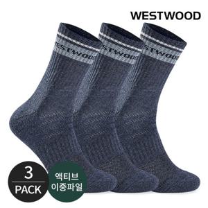 웨스트우드 남성 쿠션 탑링글 컬러배색 등산 중장목양말 3P_NY