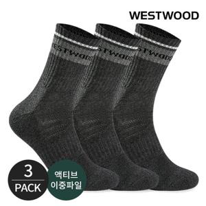 웨스트우드 남성 쿠션 탑링글 컬러배색 등산 중장목양말 3P_BK