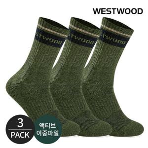 웨스트우드 남성 쿠션 탑링글 컬러배색 등산 중장목양말 3P_DN