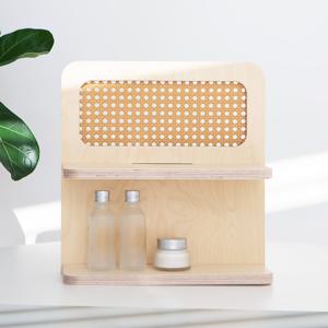 테뷰런 라탄 원목 인테리어 미니 2단 스탠드 선반 GO22417