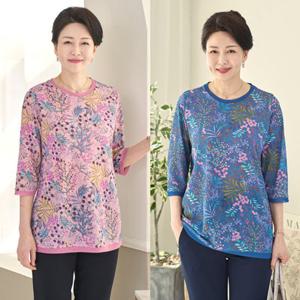 [로즈맘]로야스패턴티셔츠/엄마티셔츠 할머니티셔츠 7부티셔츠 50대티셔츠 5060
