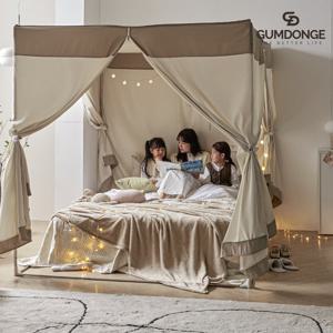 사각난방텐트+프레임(대형)-베이지 침대 실내텐트