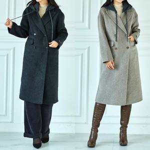 바띠 핸드메이드 니트 후트 모직 울 코트 루즈핏