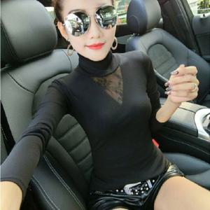 앞망사 폴라 티셔츠 Free Size 슬림 패션 폴라티