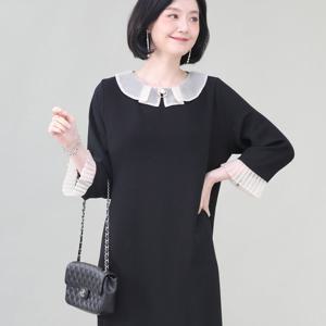 애비뉴투지 엄마옷 오간자 플랫 주름 카라 플리츠 원피스 K12305