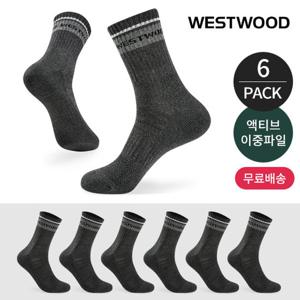웨스트우드 남성 쿠션 탑링글 컬러배색 등산 중장목양말 6P_BK