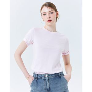 헤지스 여성 24SS 클리어런스라이트핑크 코튼 실크 반팔 티셔츠 HSTS4BC36P1