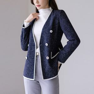 [루이스엔젤] 화이트 라인 노카라 더블 보카시 트위드 자켓