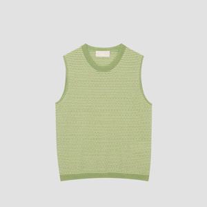 [UNIT]린넨 혼방 크루넥 스트립 니트 슬리브리스 탑[UFJKSN243N-GREEN]