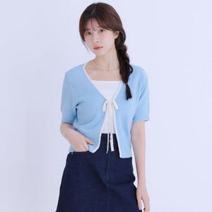 [로엠]배색 리본 반팔가디건 (2colors)_RMCKE25RT1