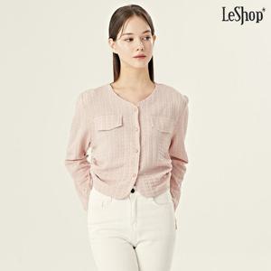 [르샵]페이크 포켓 V넥 셔링 긴팔 블라우스 (DO1BA039A)