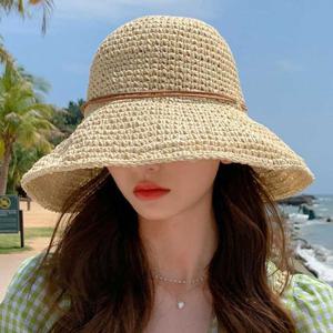 왕골 라피아햇 리본 바캉스모자 넓은챙 탈부착 스트랩