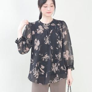 애비뉴투지 엄마옷 플라워 쉬폰 앞셔링 봄 가을 블라우스 B11418