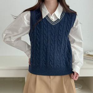 샵앤) FW 국산 여성 V넥 꽈배기 니트 조끼 21DS-WVS-3972-오트밀