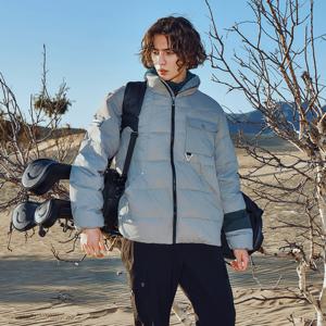 챌린저 남성 언밸런스 컬러블럭 구스다운 스윙자켓 스톤그레이