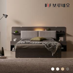 [착불] 보루네오 리오Po LED 3서랍 수납 침대 본넬유로탑 협탁2 세트 Q