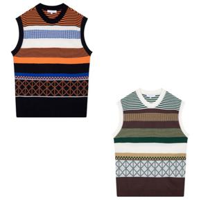 리버클래시 FW 2COL택1 오프화이트,네이비 보더 패턴 니트 베스트 LJW51271